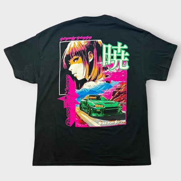 Almost Human Other - Almost Human‎ Anime Girl Green Sports Car Graphic T-Shirt Black Large Vaporwave